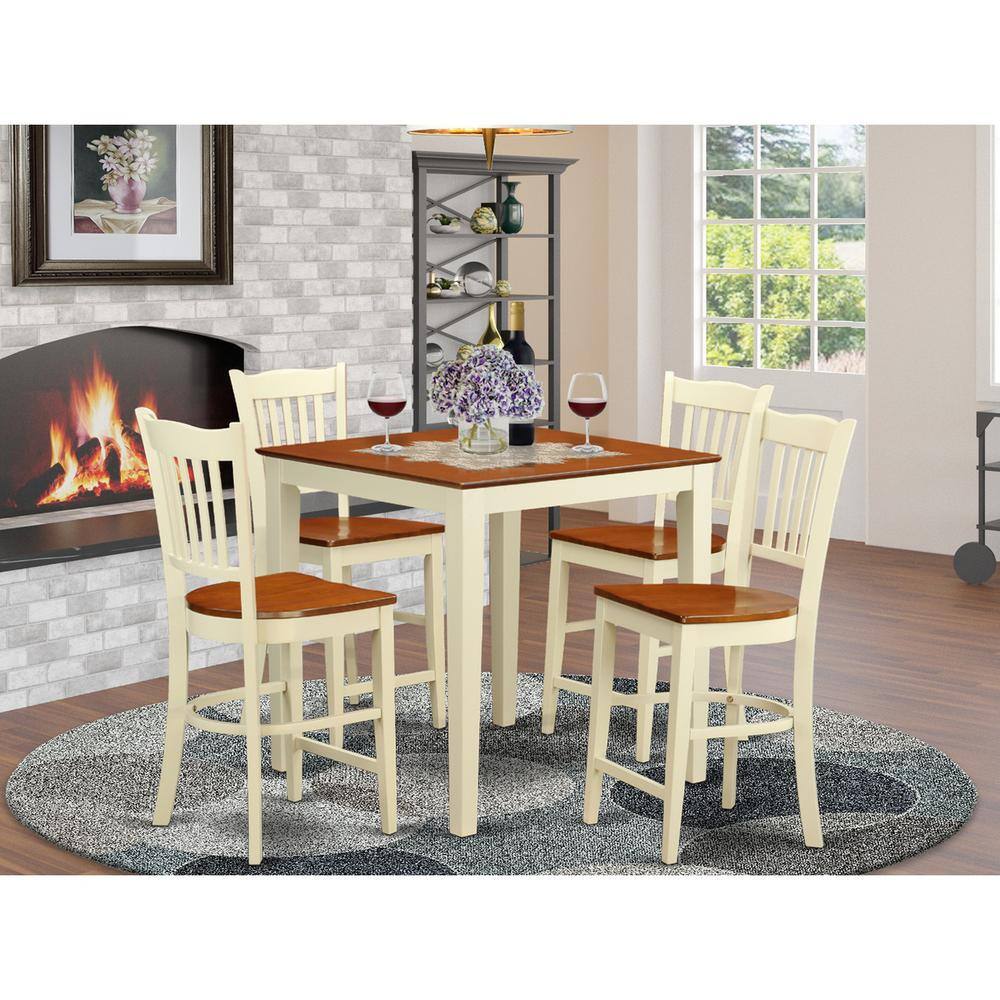 Back. East West Furniture - 5 PC counter height Table and chair set-pub Table and 4 counter height Chairs - Buttermilk & Cherry.