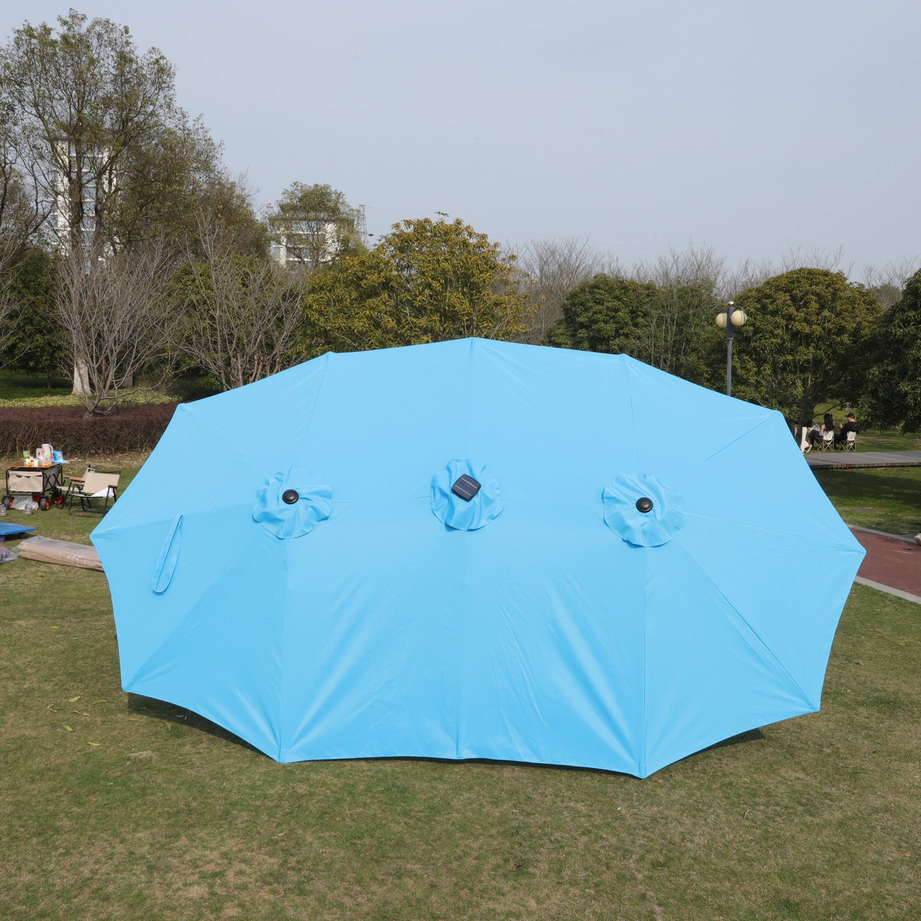 Alt View 6. Ecooso - 15x9ft Large Double-Sided Rectangular Outdoor Twin Patio Market Umbrella with light and base - Blue.