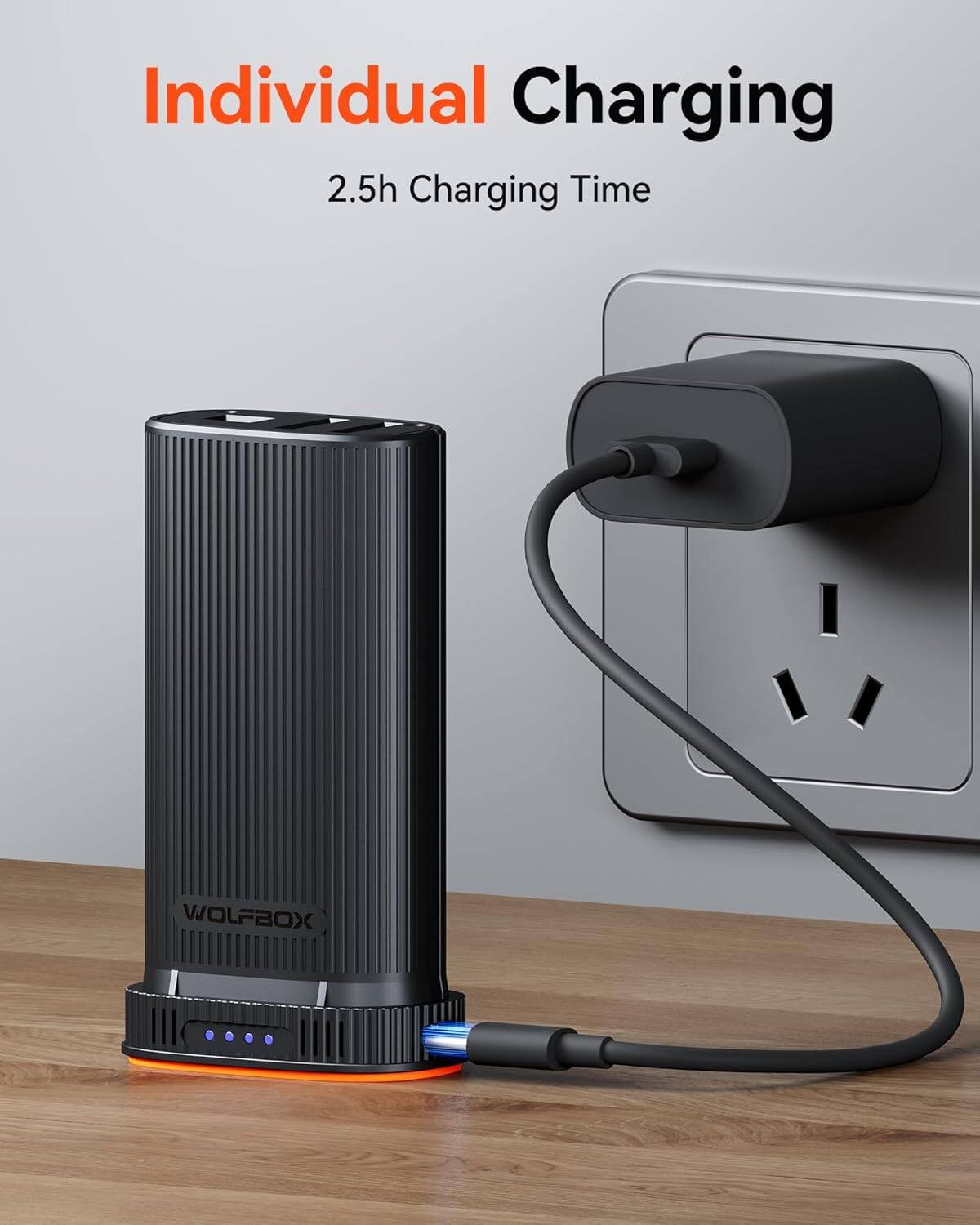 Individual Charging  
2.5h Charging Time  
WOLFBOX