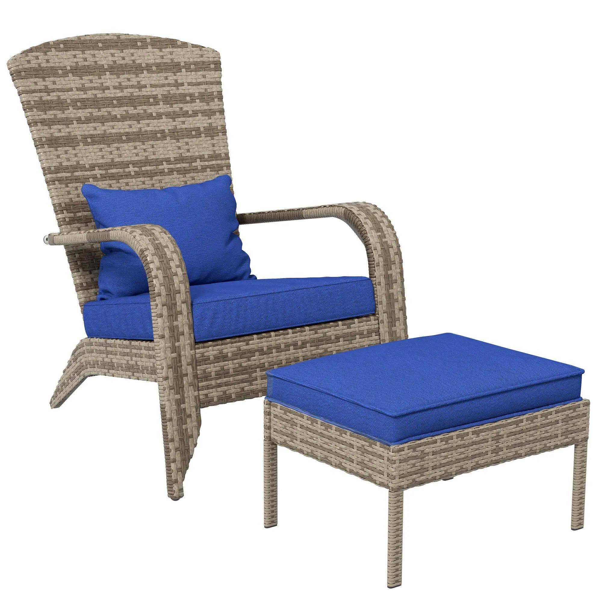 Angle. Resenkos - Resenkos Adirondack Wicker Fire Pit Chair Ottoman Set, Blue Comfort, Outdoor Patio Living Room,Blue - Blue.