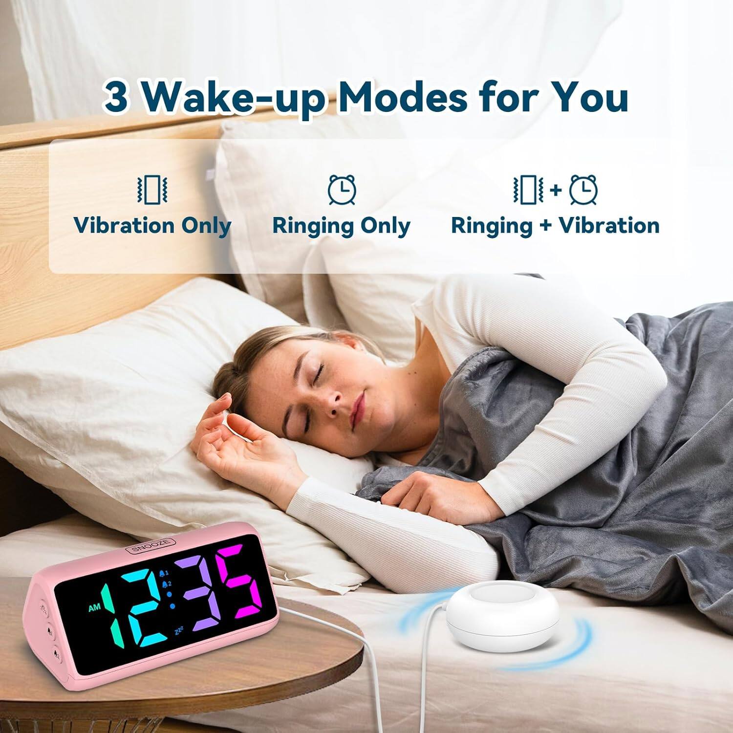 3 Wake-up Modes for You  
- Vibration Only  
- Ringing Only  
- Ringing + Vibration  

SNGOZE  
8: AM 12:35 200