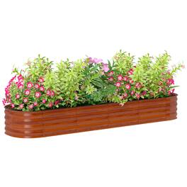 Outsunny - 8' x 2' x 1' Galvanized Raised Garden Bed Kit, Outdoor Metal Elevated Planter Box with Safety Edging - Brown