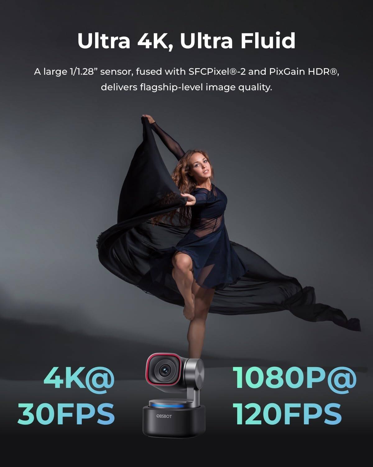 Ultra 4K, Ultra Fluid

A large 1/1.28" sensor, fused with SFCPixel-2 and PixGain HDR®, delivers flagship-level image quality.

4K@ 30FPS

1080P@ 120FPS