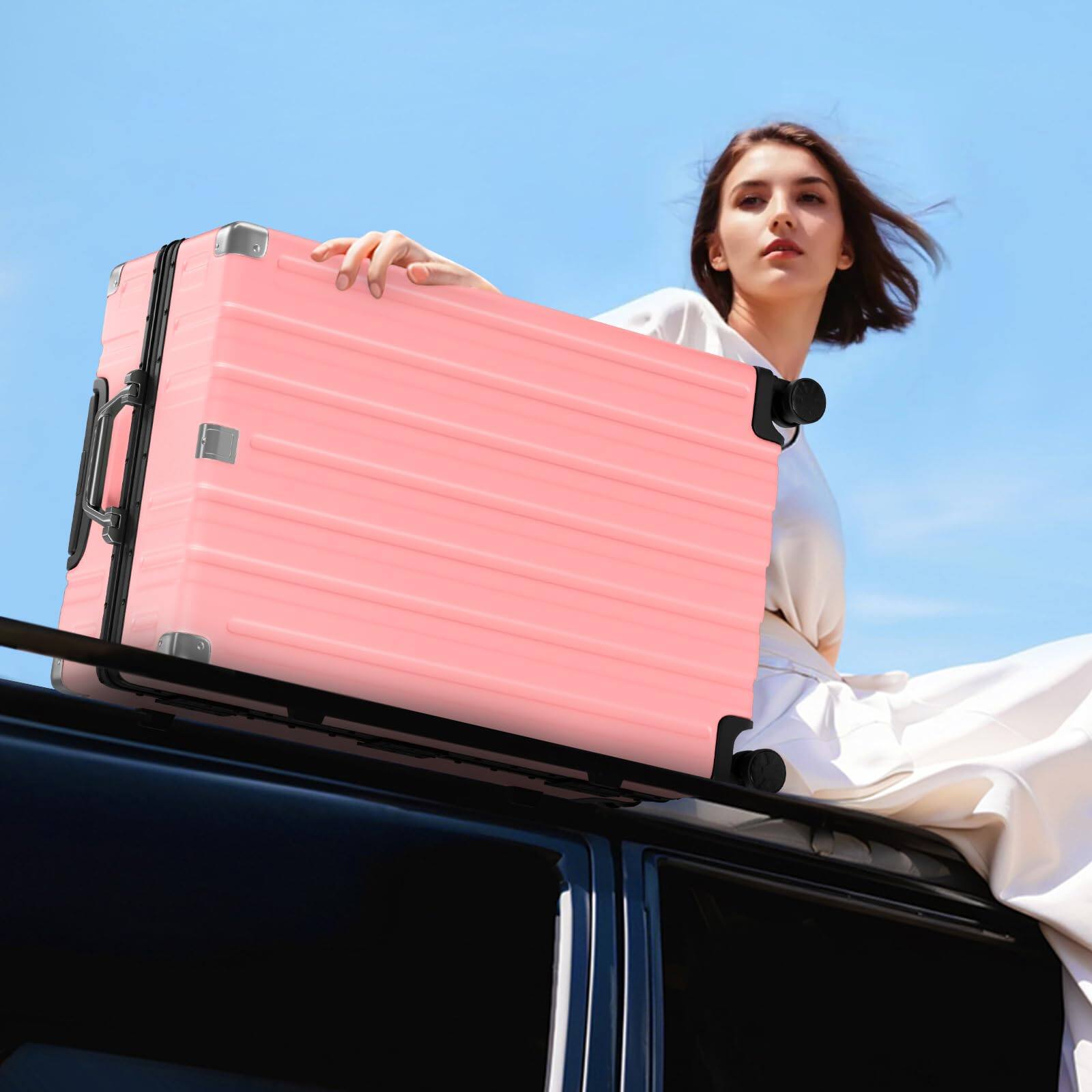 Alt View 8. Brick Attic - 28 Inch Aluminum Frame Luggage  Checked Suitcase with Spinner Wheels TSA Approved No Zipper Hard Shell Luggage - Pink.