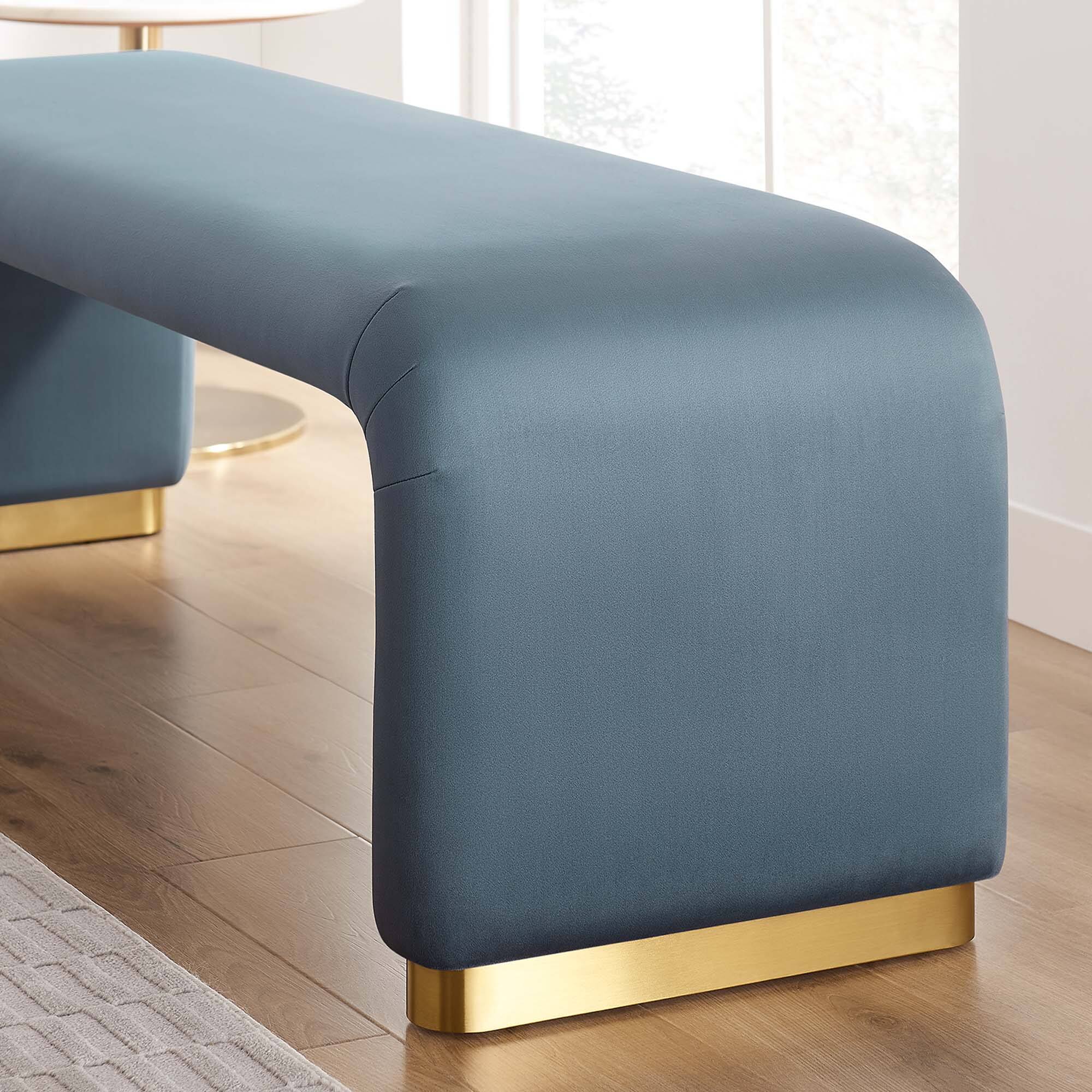 Alt View 5. Modway - Koda Performance Velvet Waterfall Long Bench by Modway - Blue.