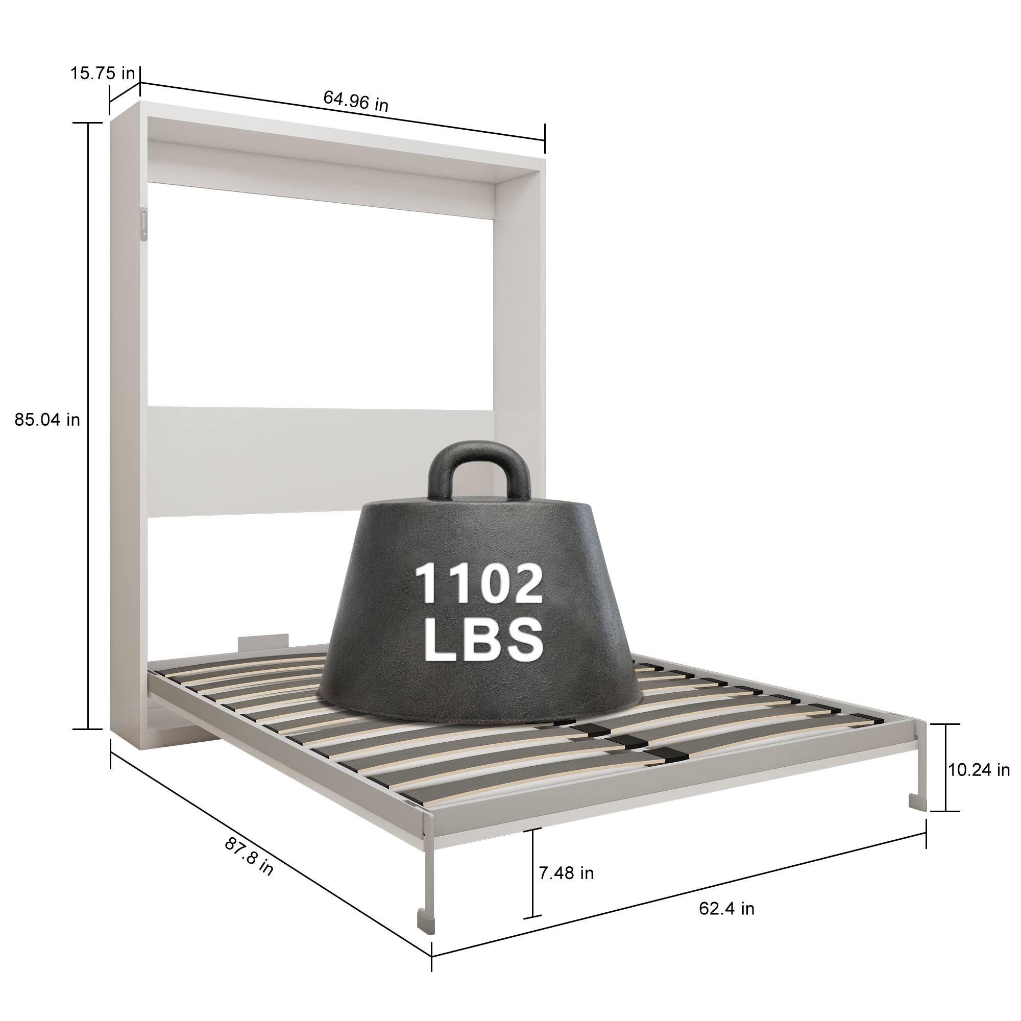 15.75 in  
64.96 in  
85.04 in  
1102 LBS  
10.24 in  
87.8 in  
7.48 in  
62.4 in