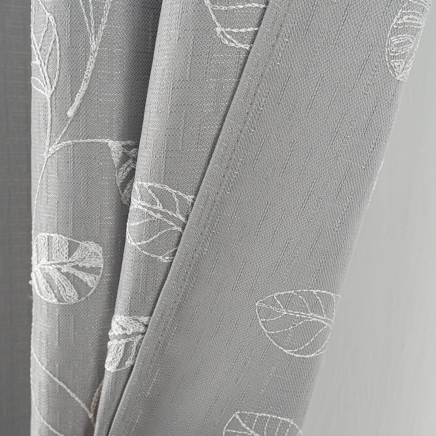 Alt View 1. RT Designers Collection - RT Designers Collection 100% Polyester 140 GSM Reed Embroidered Grommet Curtain Panel 54" x 90" Grey - Grey.
