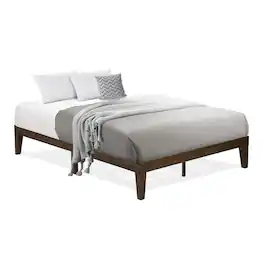 East West Furniture - Queen Platform Bed Frame with 4 Legs and 2 Extra Center Legs - Finish - Walnut