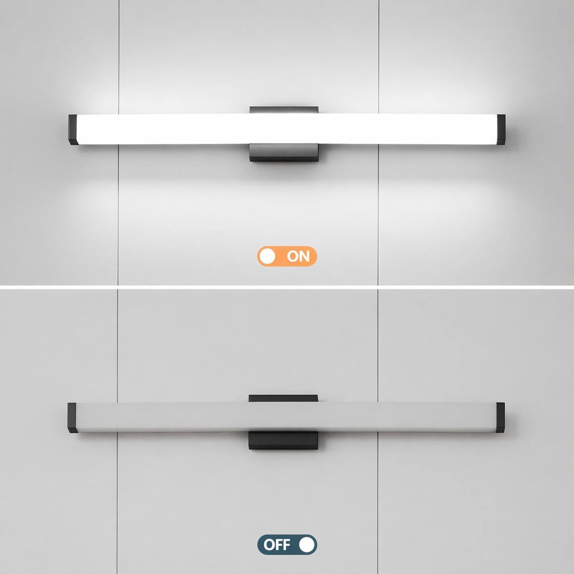Alt View 3. RYHNUYNE - Modern Matte Black LED Vanity Light Bar for Bathroom Mirror, 33-Inch 18W Cool White 6000K Fixture, Wall Mount Above.
