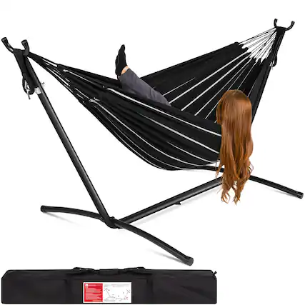 Front. Best Choice Products - Best Choice Products 2-Person Brazilian-Style Cotton Double Hammock with Stand Set w/ Carrying Bag - Onyx - Onyx.