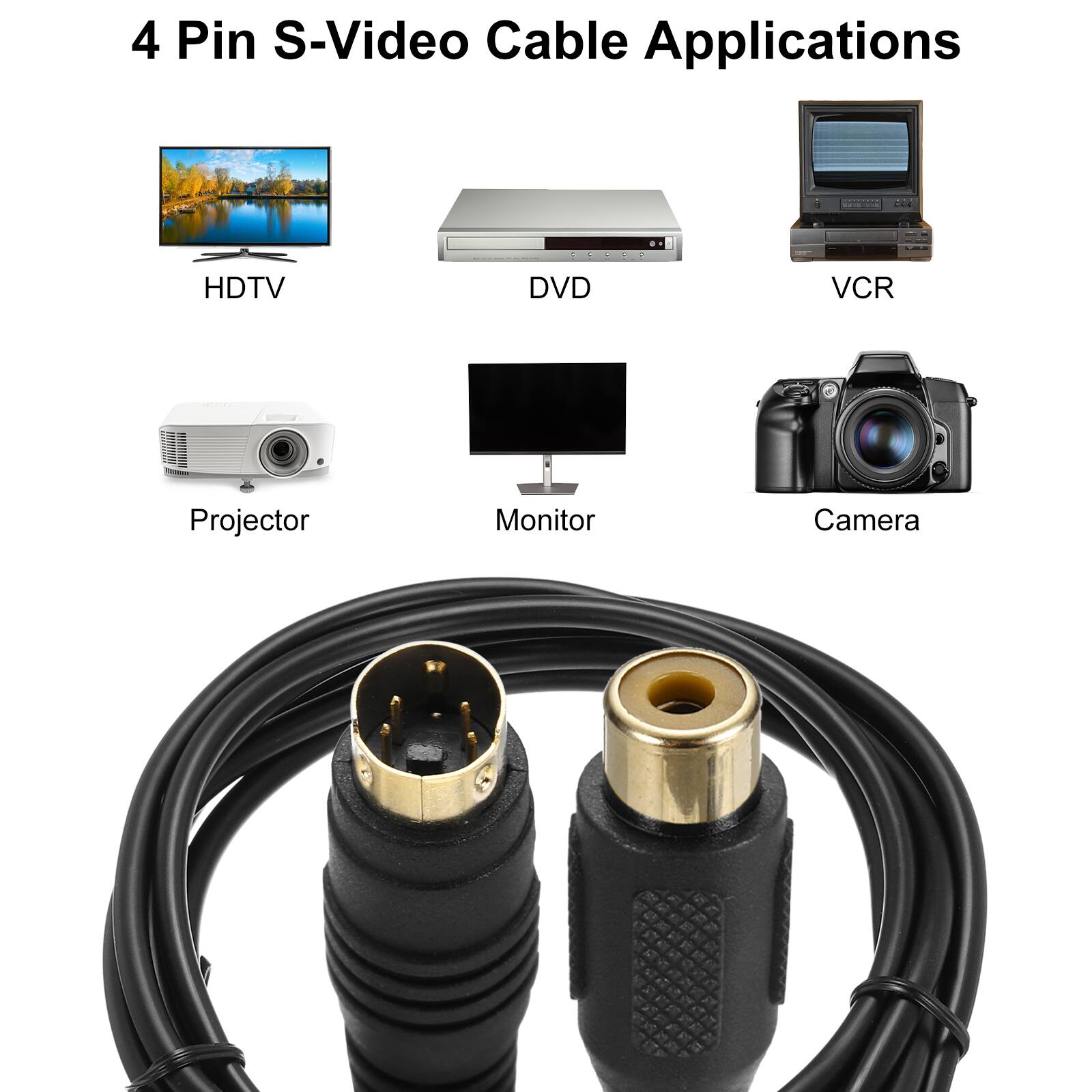 4 Pin S-Video Cable Applications

- HDTV
- DVD
- VCR
- Projector
- Monitor
- Camera