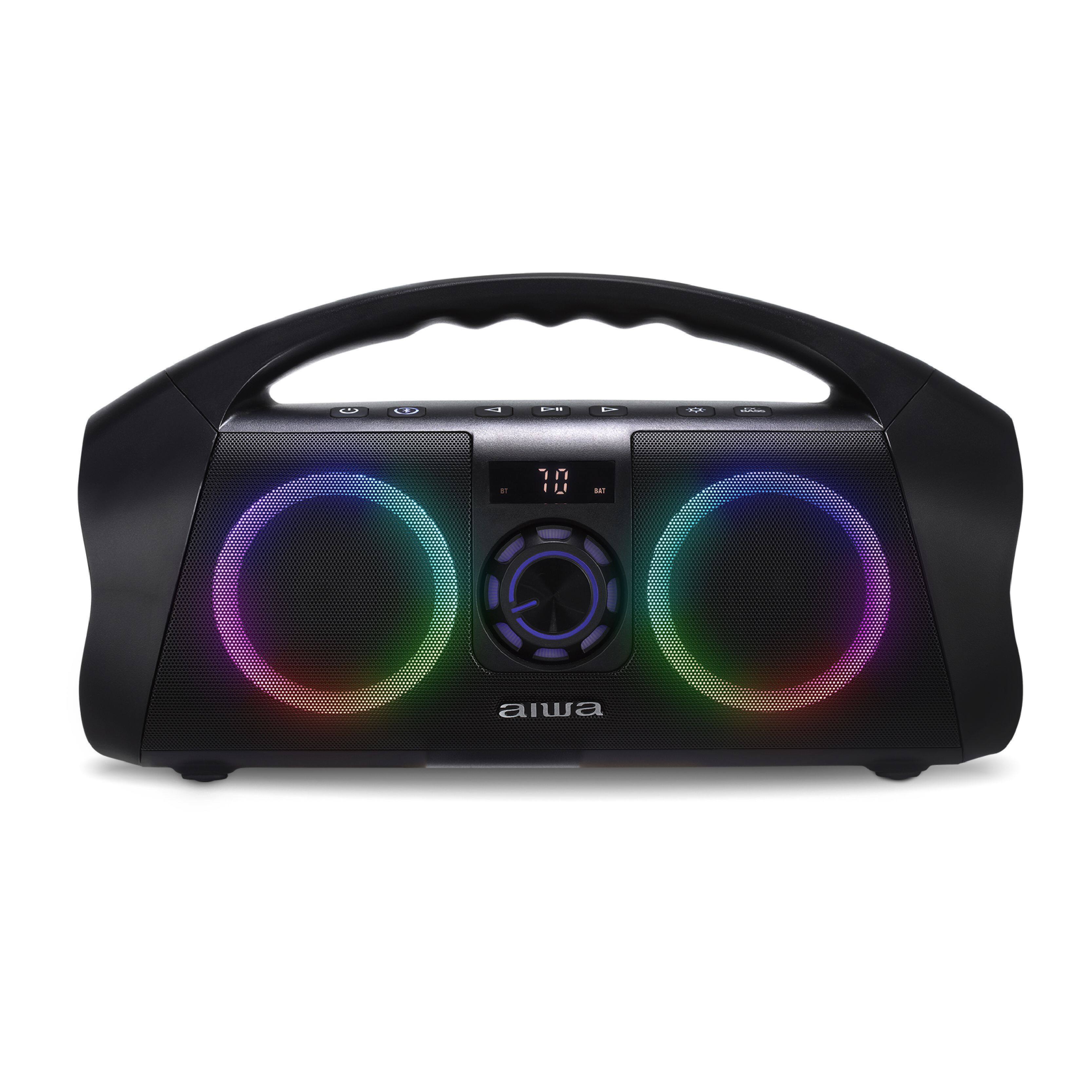 Aiwa - Portable Bluetooth Boombox Speaker IPX7 Waterproof with Multi Color LED Lighting and Digital Display