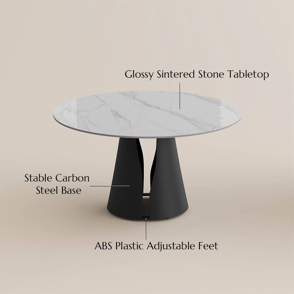 Glossy Sintered Stone Tabletop  
Stable Carbon Steel Base  
ABS Plastic Adjustable Feet