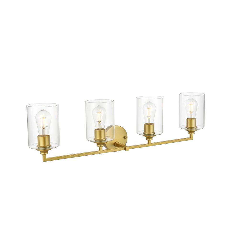 Back. Living District - Mayson 4 light Brass and Clear Bath Sconce - Brass And Clear.