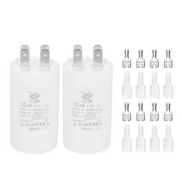 Unique Bargains - 2pcs 10uF CBB60 Run Capacitor, AC 450V 4 Pin Double Insert with Sheath Spring for Motor Start - White