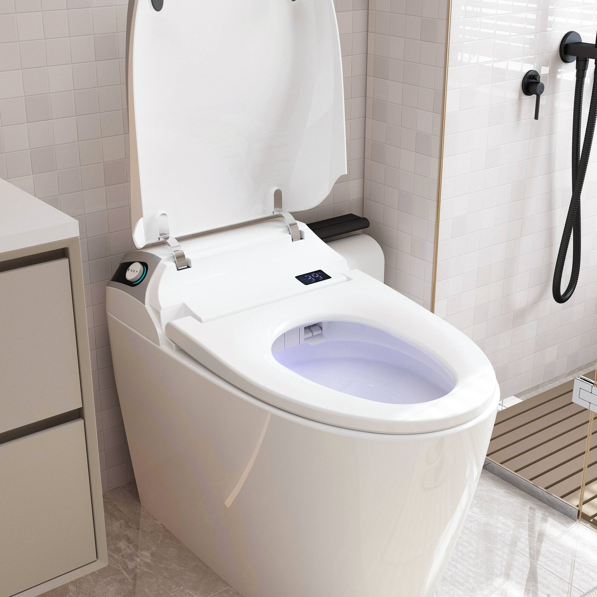 Alt View 1. Famapy - Smart Bidet Toilet with Heated Seat, 110V One-Piece Toilet with Auto Flush, Warm Air Dryer & 305mm Rough-In - White.