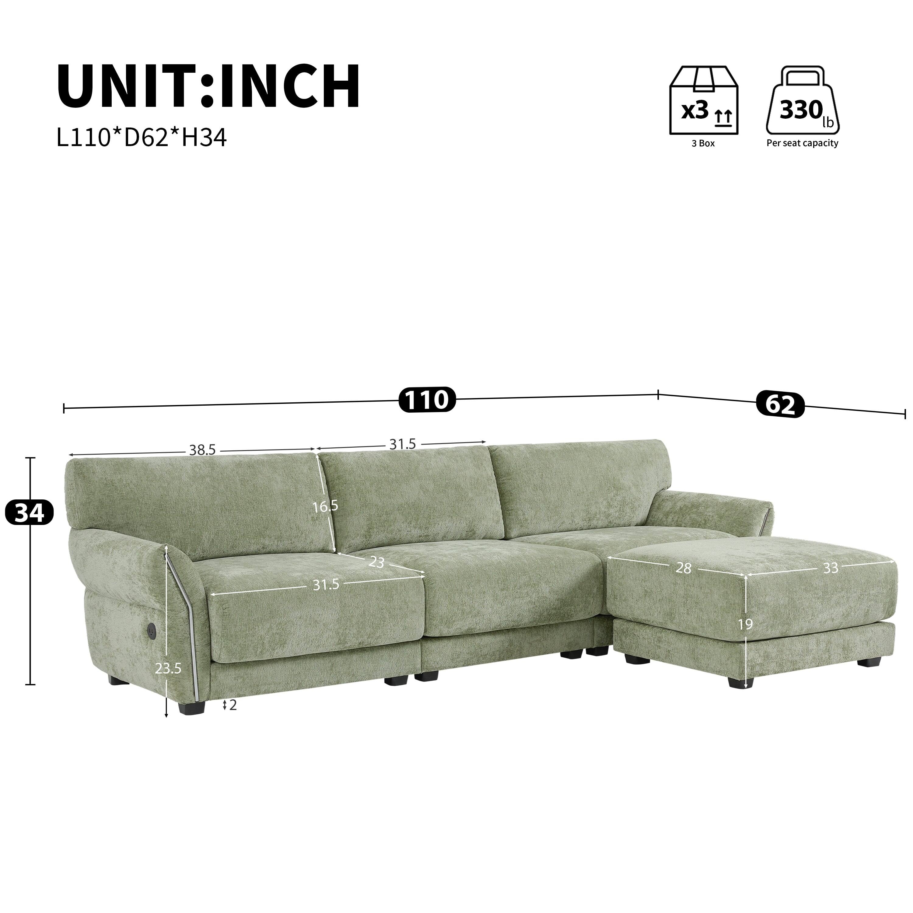 UNIT: INCH  
L110*D62*H34  

3 Box  
Per seat capacity: 330 lb  

110  
62  
34  
38.5  
31.5  
16.5  
23.5  
23  
28  
33  
19  
12