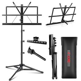 5 CORE - Music Stand Adjustable Desktop Book Stands Portable Sheet Holder All Metal Foldable Bookstand - Black