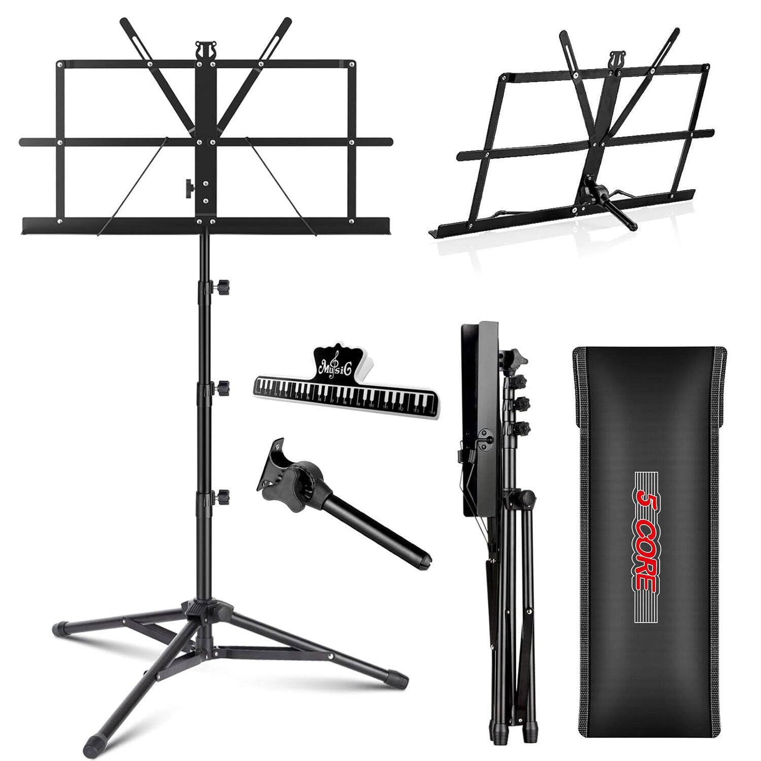 5 CORE - Music Stand Adjustable Desktop Book Stands Portable Sheet Holder All Metal Foldable Bookstand - Black