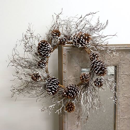 Angle. BreeBe - *Snow Fallen Twig & Pinecone Wreath 24" - Brown.