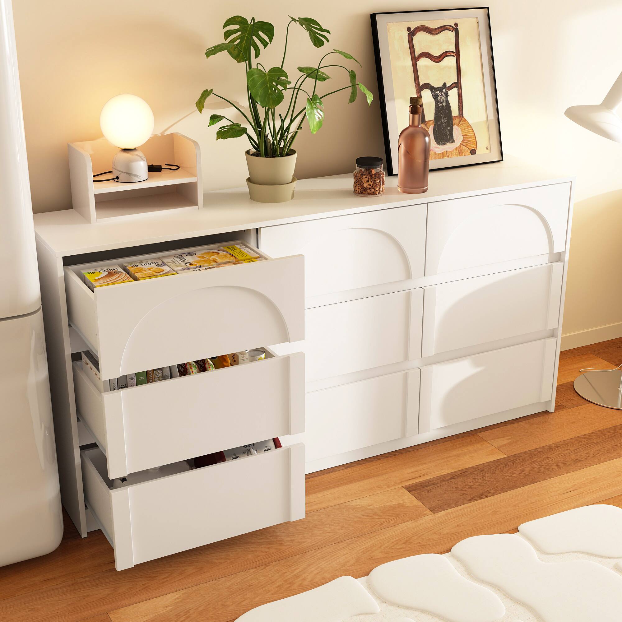Alt View 6. Famapy - Famapy Horizontal Dresser with Arched - Front Drawers & Ample Storage - White.