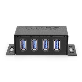 Coolgear - 4-Port USB 3.2 Gen 1 Hub - 5Gbps - Surge Protection - Surface & DIN Rail Mountable - Includes Power Adapter - Black