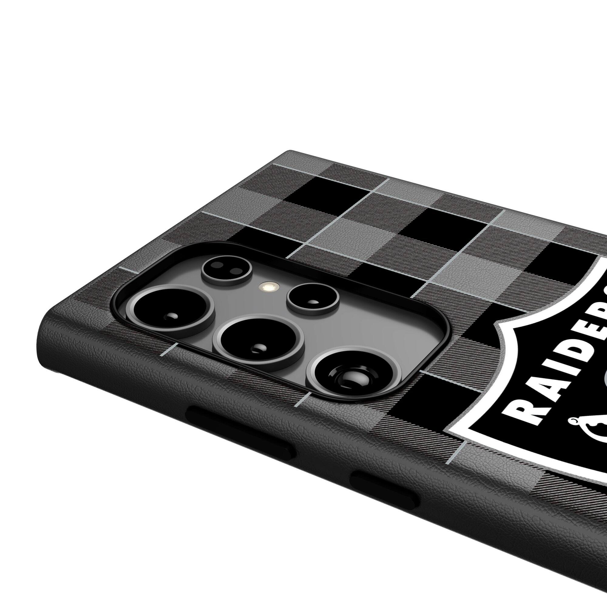 Alt View 3. Keyscaper - Las Vegas Raiders Plaid Galaxy Magnetic Bump Case - S24 Ultra - Black.