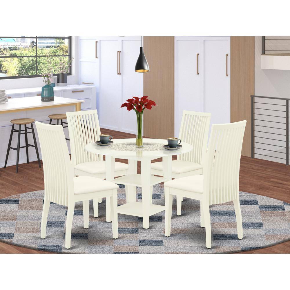 Left. East West Furniture - Dining Room Set Linen White - Brown.