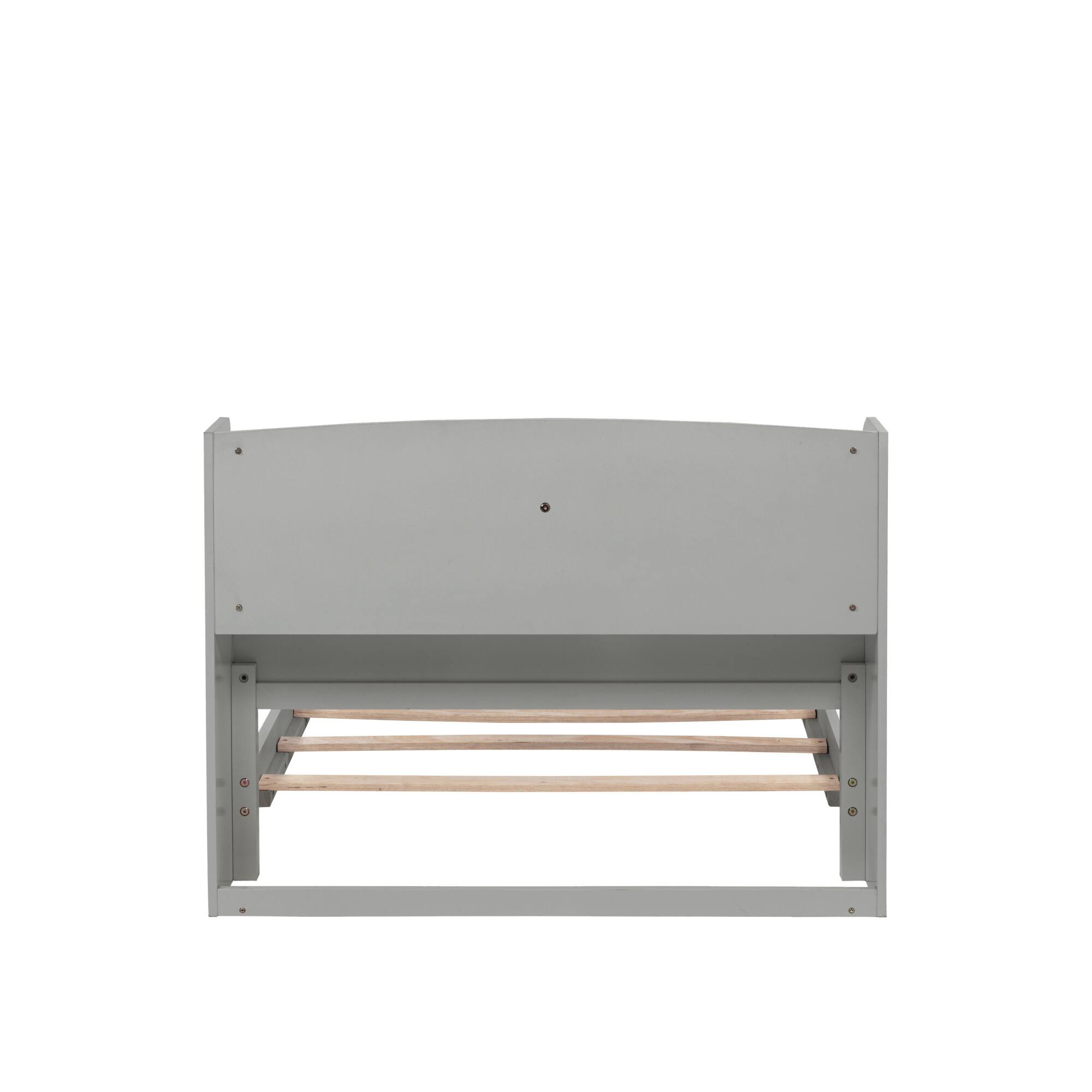 Back. GOODSILO - Twin Bed with Integrated Bookshelf Headboard and Motion Sensor LED Lighting System for Enhanced Bedroom Functionality - Grey.