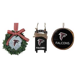 The Memory Company - Atlanta Falcons Three-Pack Wreath, Sled & Circle Ornament Set - Multicolor
