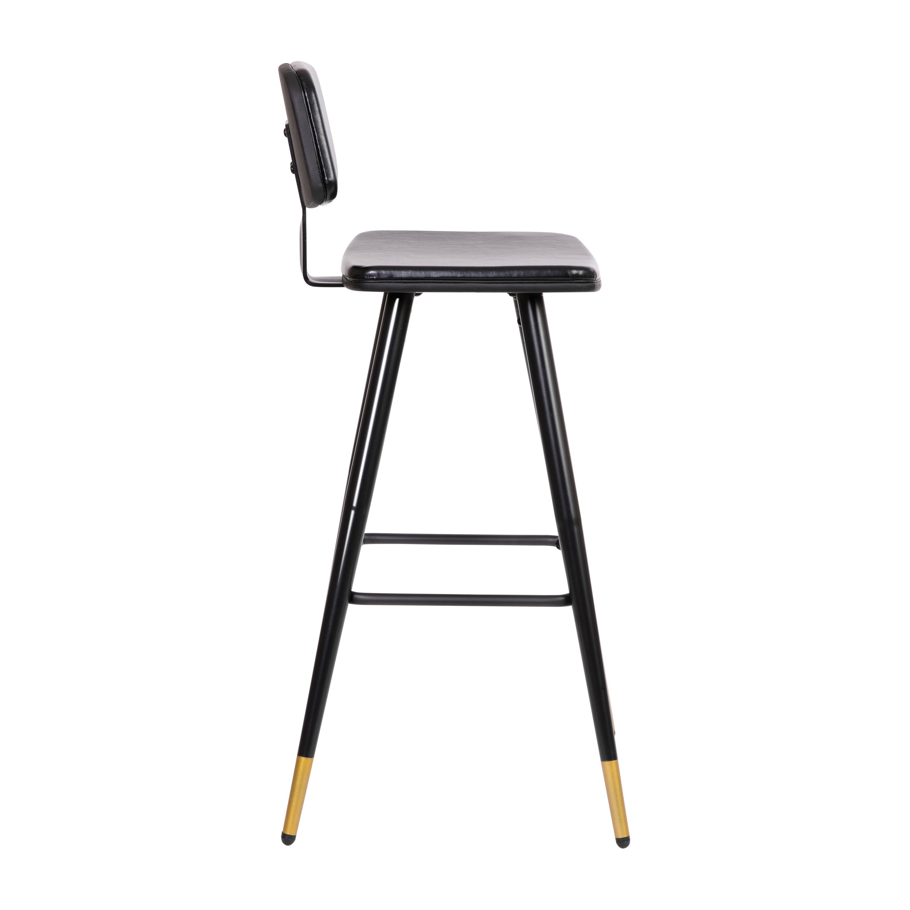 Alt View 21. Alamont Home - Kora Commercial Grade Low Back Barstools-LeatherSoft Upholstery-Iron Frame-Integrated Footrest-Gold Tipped Legs-Set of 2 - Black.
