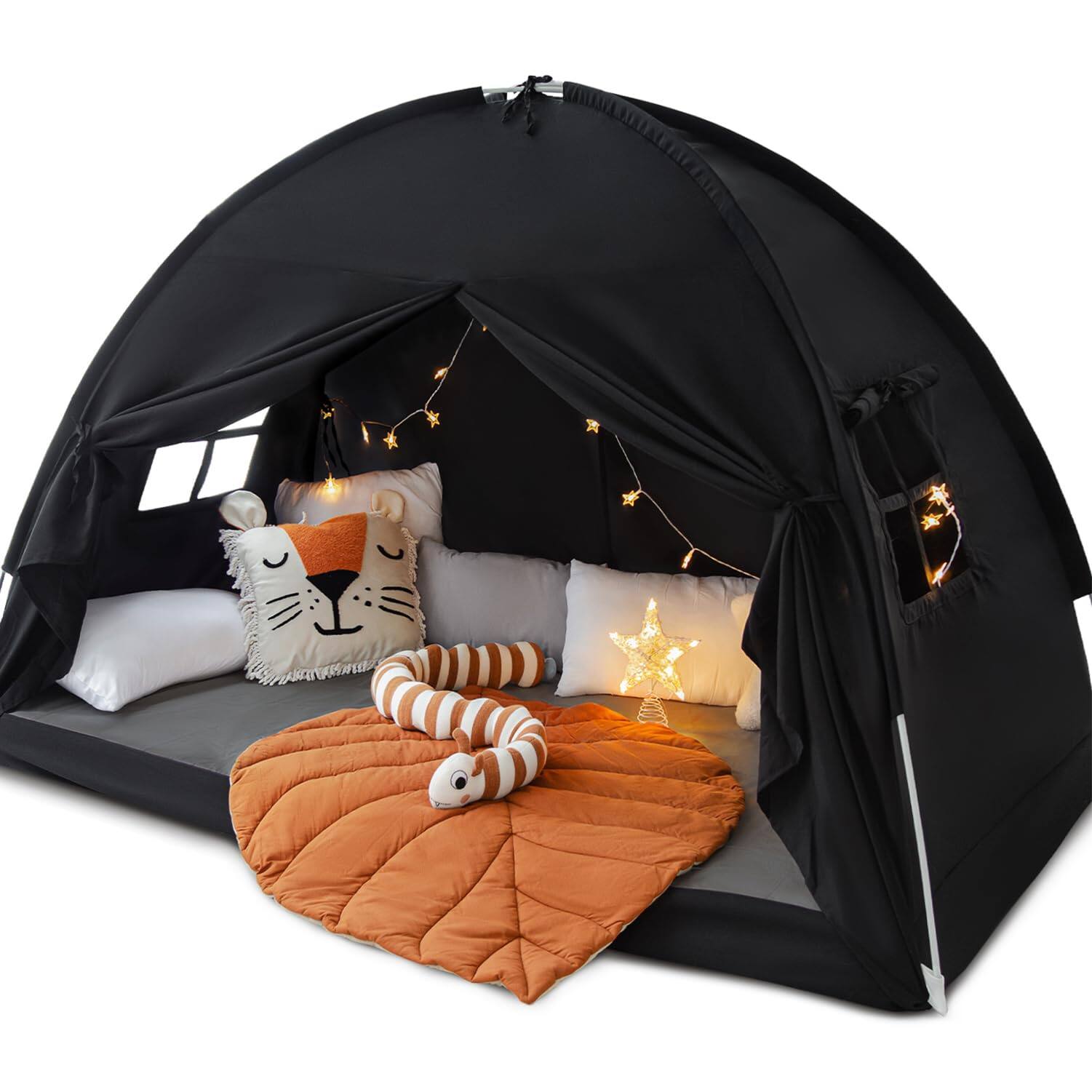 Paradigms Interiors - Full Size Bed Tents Dream Tent On Space Blackout Sleeping Indoor Breathable Portable Cottage Drafty Room - Large Black