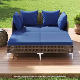 Mondawe - 60" Outdoor Rattan Double Daybed Wicker Chaise Lounge 800 lbs for 2 with Cushions - Navy