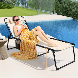 Mondawe - 4-Position Folding Lounge Chaise w Adjustable Backrest & Footrest 440 lbs 27" Wide - Beige