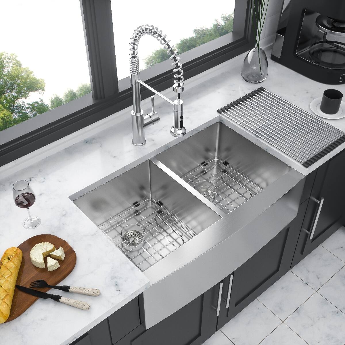 Ropilly 33 Inch Double Bowl Farmhouse Sink Stainless Steel Apron Front ...