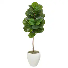 BreeBe - 52" Fiddle Leaf Artificial Tree in White Planter - Green