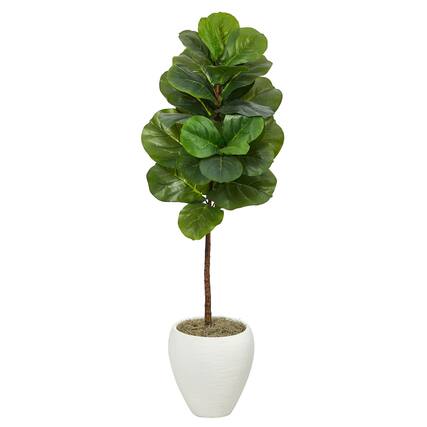 Front. BreeBe - 52" Fiddle Leaf Artificial Tree in White Planter - Green.