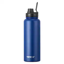 VEVOR - 40 oz Insulated Water Bottle, Stainless Steel Camping & Hiking Hydration Flask with Wide Mouth Lid, Sports Coffee Cup - Blue Body, Black Lid