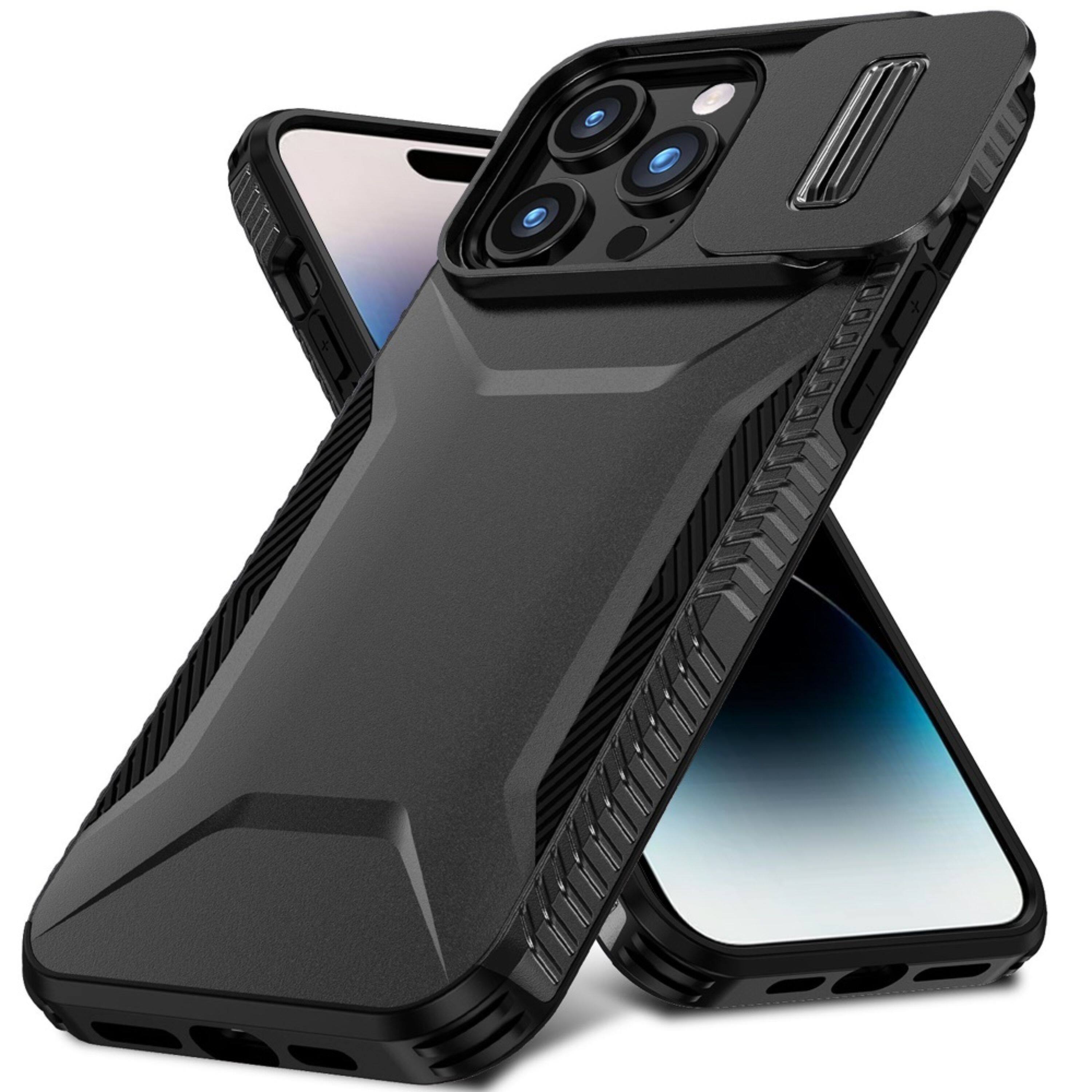Angle. Kitcheniva - Rugged 360 Ring Stand Case For iPhone 14 Pro Max Black - Black.