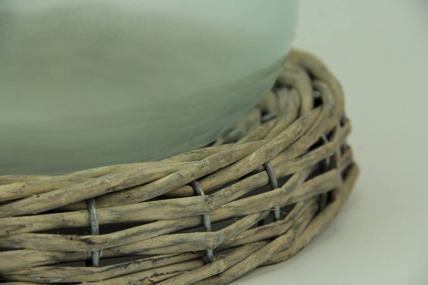 Alt View 2. PD Home & Garden - 8 Inch Diameter Glass Terrarium Vase With Wicker Base - Clear.