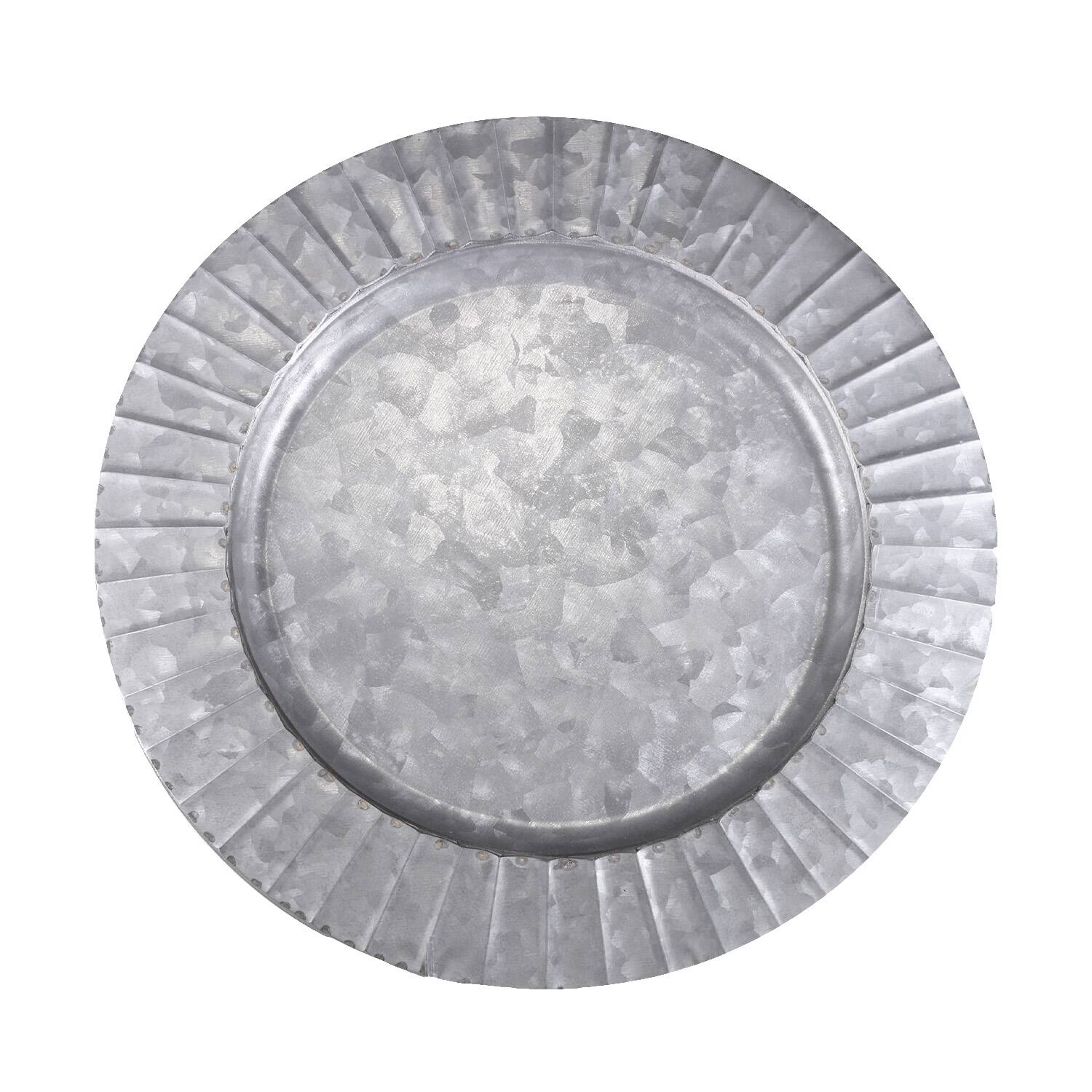 Angle. Jay Import - Set of 4 Galvanized Ribbed Charger Plate 13"D - Silver.