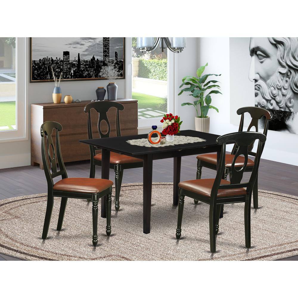 Back. East West Furniture - East West Furniture NOKE5-BLK-LC 5-Pc Dining Room Set 4 Dining Room Chairs with Napoleon Back and a Faux Leather Seat - Black.