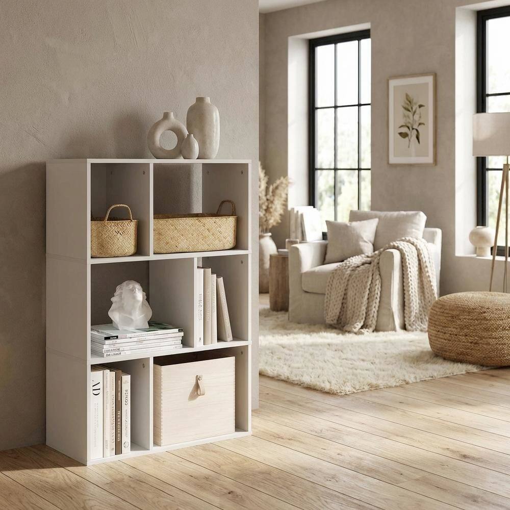 Left. FurniFact - Engineered Wood Bookcase with Open Shelves for Home Storage - White.