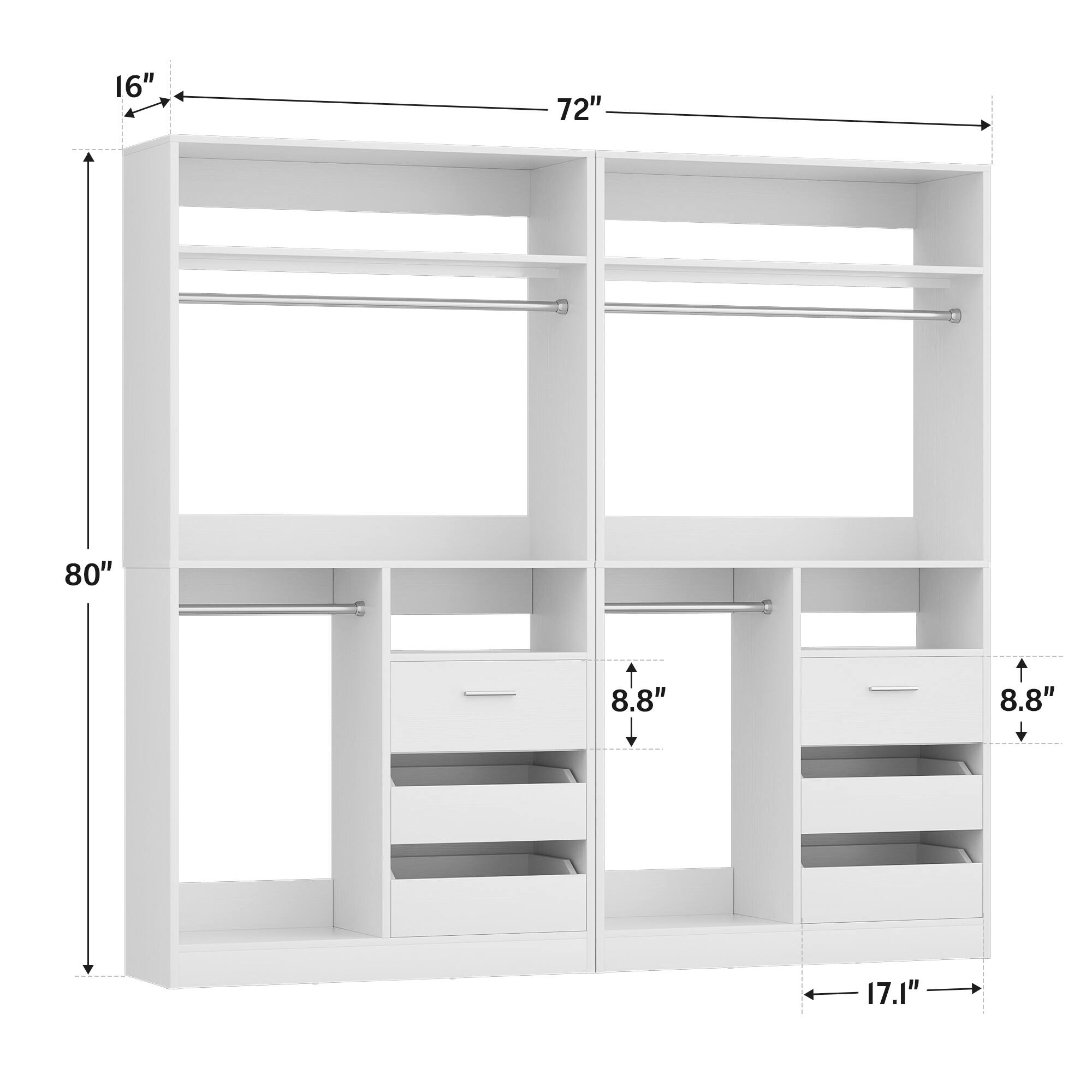 16"  
72"  
80"  
8.8"  
8.8"  
17.1"