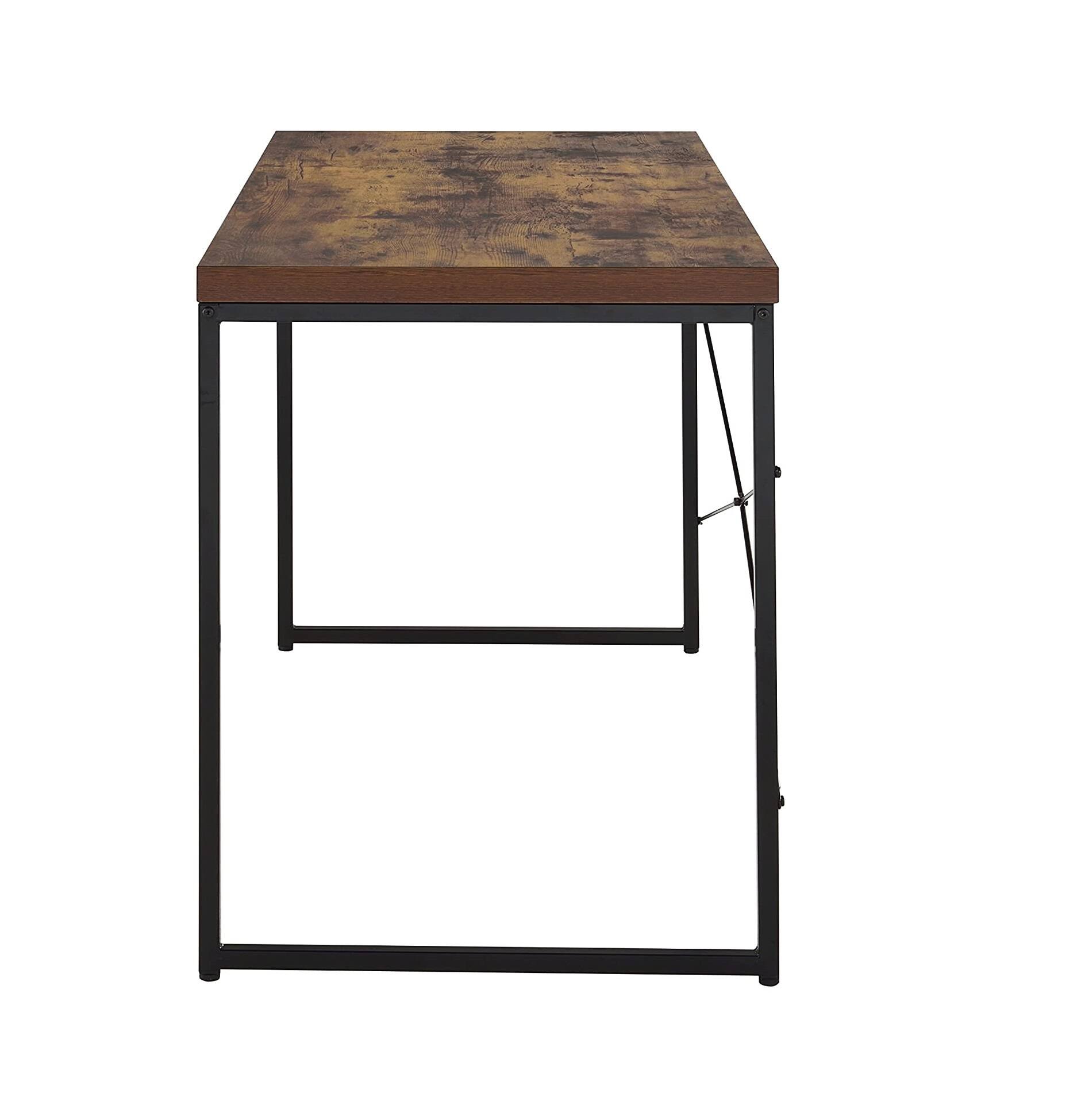 Back. TinyHomie - Industrial Style 1pc Writing Desk Wooden Weathered Oak Finish Black Metal Frame Laptop Table Home Office Furniture - Black and Oak.