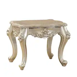 Manhattan Lane - Marble Top End Table With Flower Motif Engraved Angular Wood Feet - Silver