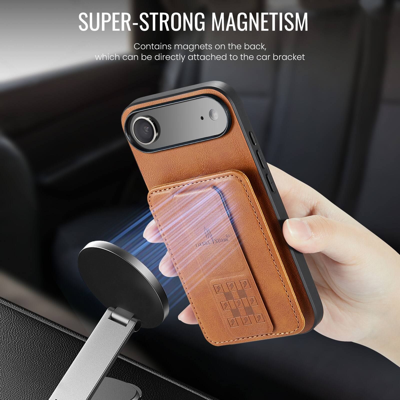 SUPER-STRONG MAGNETISM  
Contains magnets on the back, which can be directly attached to the car bracket