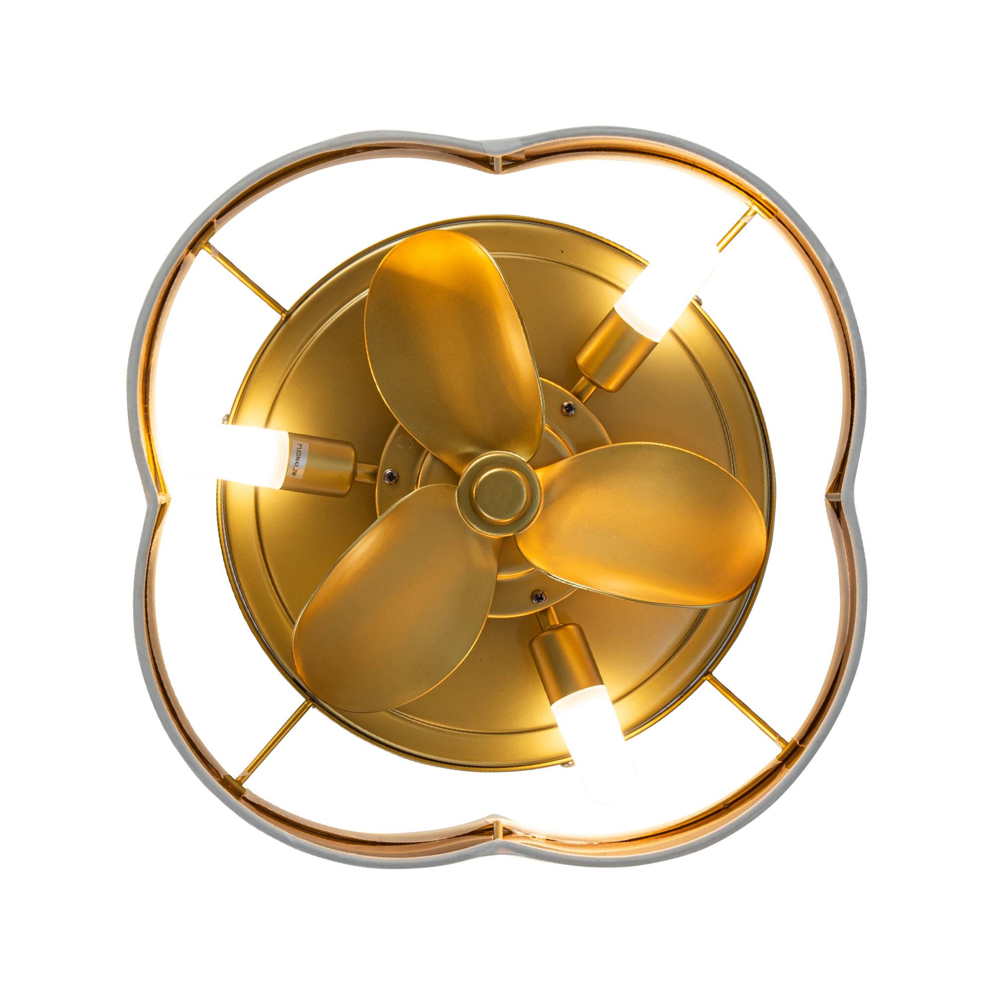 Alt View 2. Parrot Uncle - 13" Gold Flush Mount Ceiling Fan with LED Light and Remote - Gold.