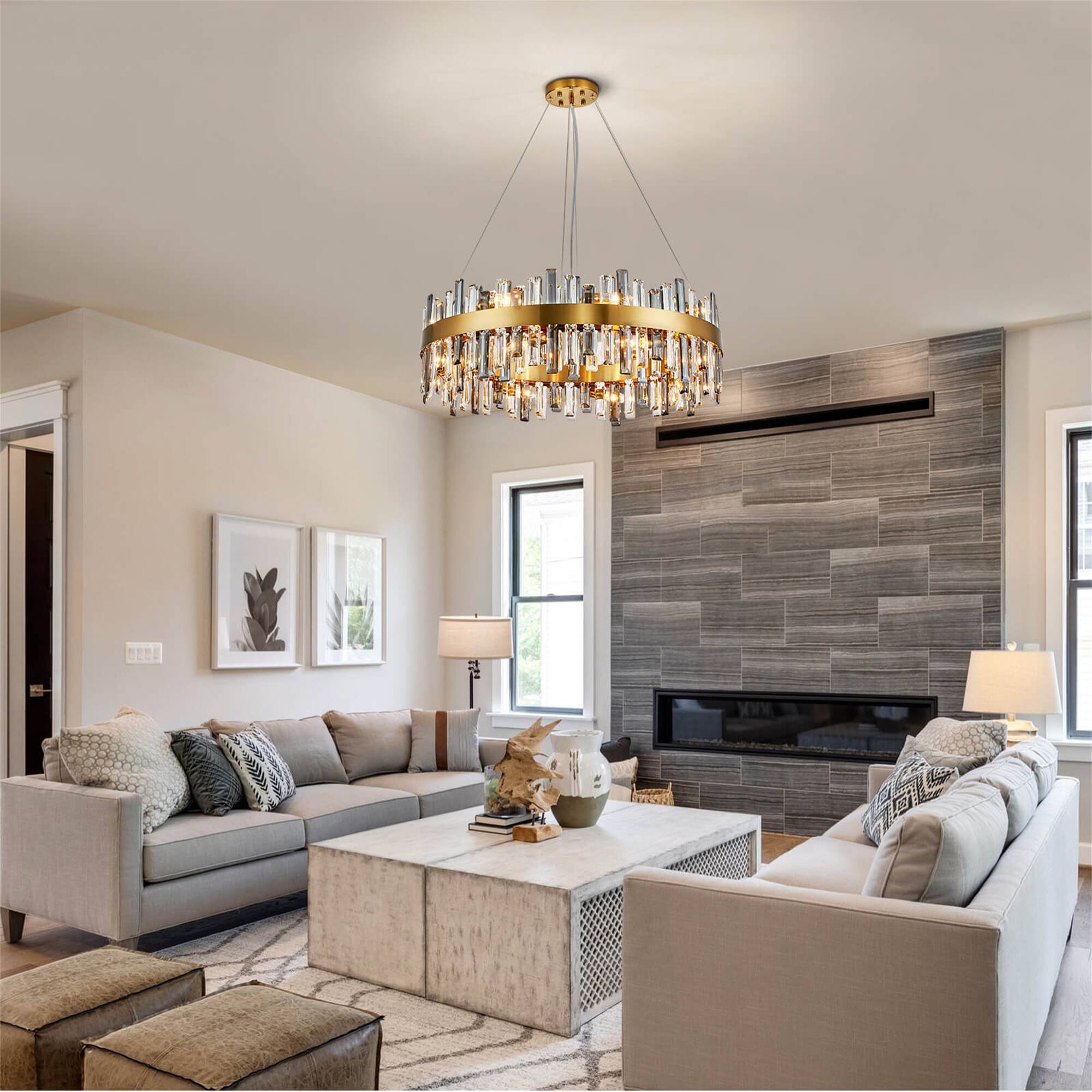 Alt View 4. Siljoy - 12 Light Luxury Gold 2-Tier K9 Crystal Raindrop Chandelier, 19.7'' Pendant Ceiling Light for Living, Dining & Bedroom - Gold.