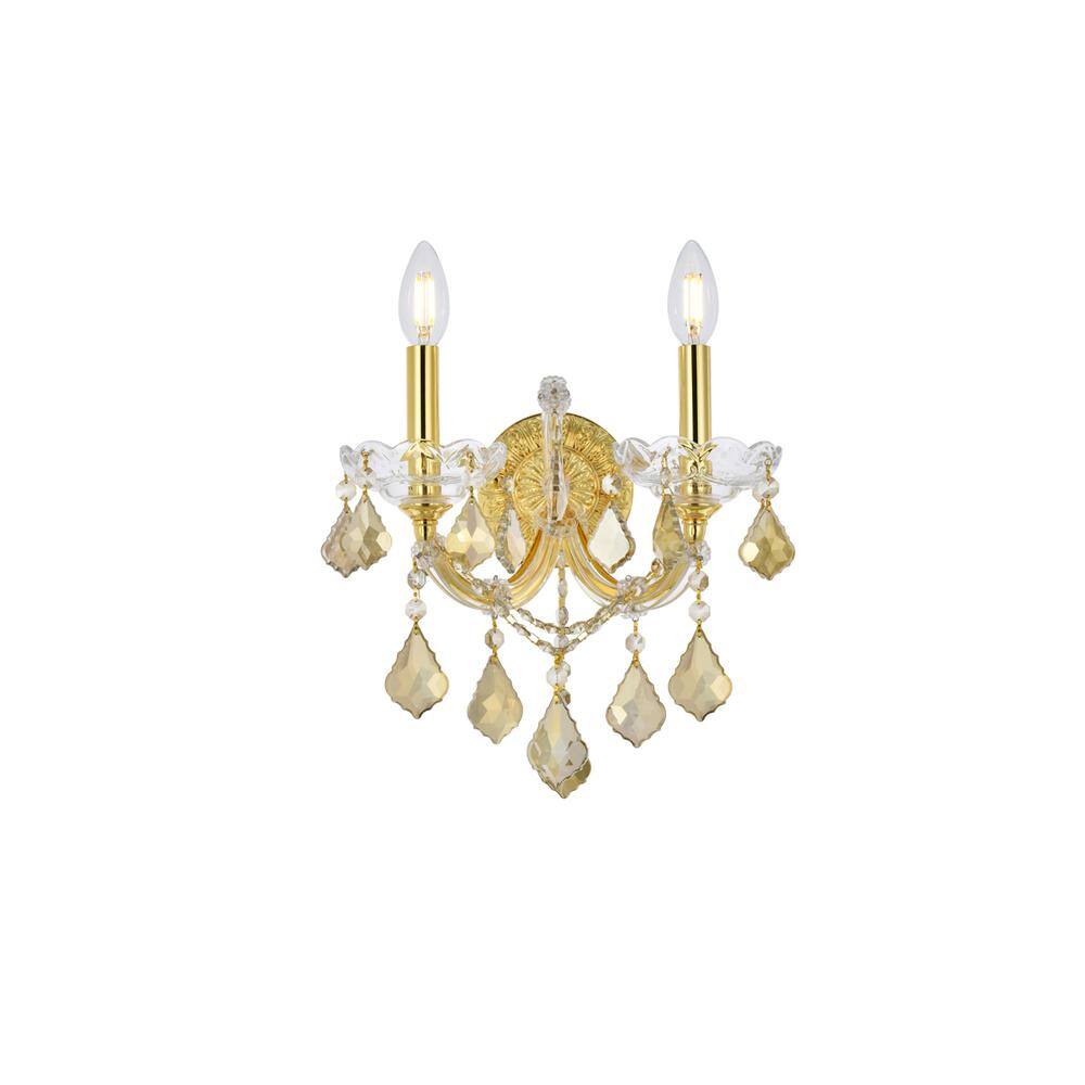 Alt View 4. Elegant Lighting - Maria Theresa 2 light Gold Wall Sconce Golden Teak (Smoky) Royal Cut Crystal - Gold.